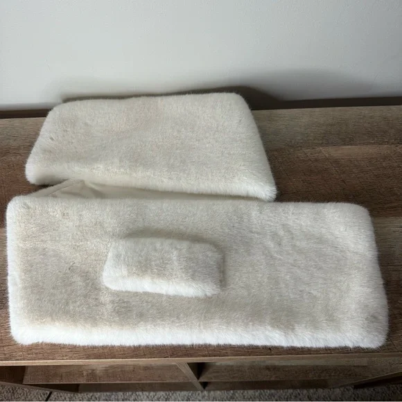 LOVE & LORE Cream White Faux Fur Scarf Stole Wrap Satin Lining - Picture 3 of 10